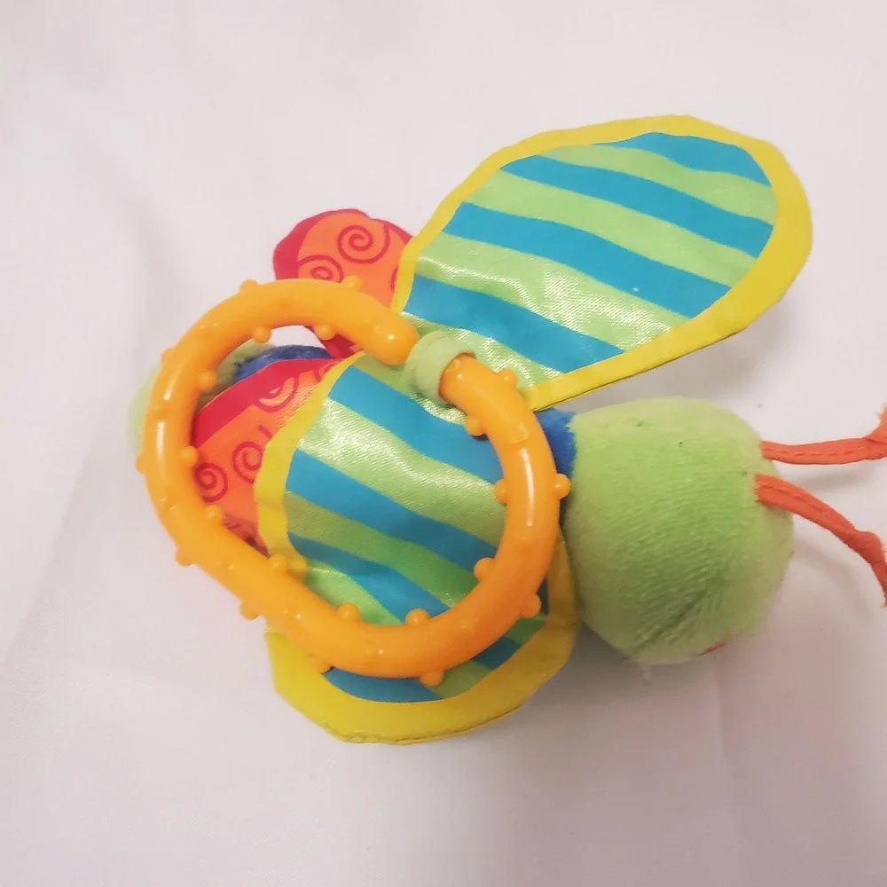 Plush Butterfly Baby Rattle Teether Toy Crinkle Wings Green Blue Yellow Red